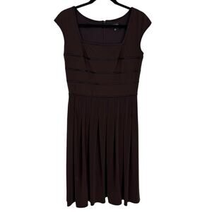 Adrianna Papell Fit Flare Dress size 10 Brown Sleeveless Slinky Knit Square Neck